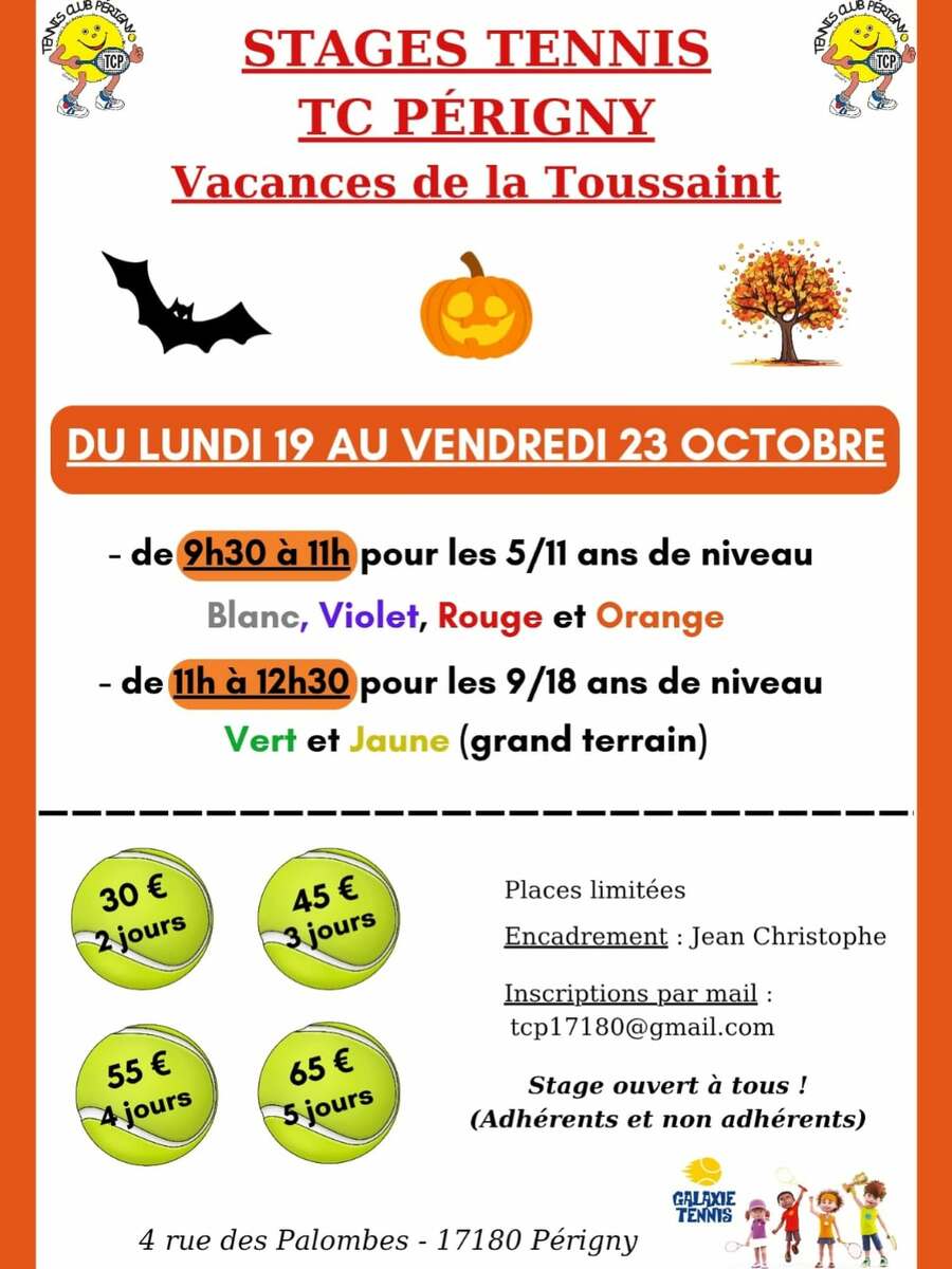 Stages de Tennis TC Périgny Vacances de la Toussaint